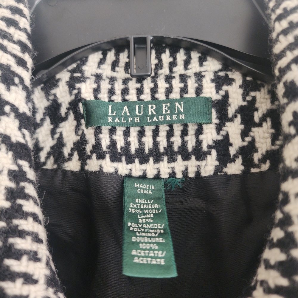 Lauren Ralph Lauren Houndstooth Wool Blend Cropped Pea Coat Black White - Picture 6 of 13